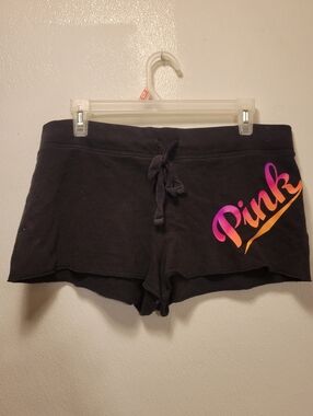PINK Victoria's Secret Black Shorts with Pink-to-Orange Logo